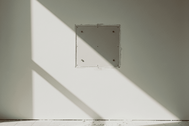 Image of the drywall patch screwed flush onto the surface