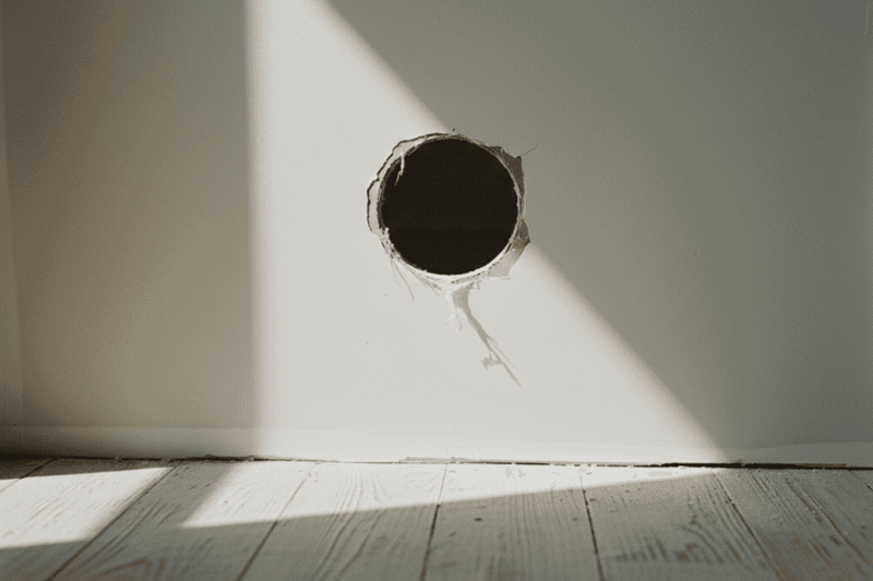 Image of a hole cut in drywall with the dust cleaned up