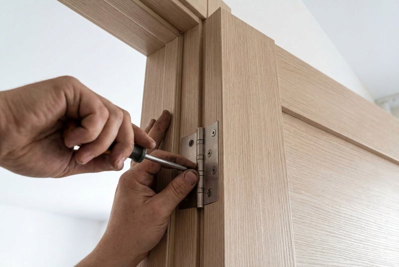 Image of a door hinge being installed