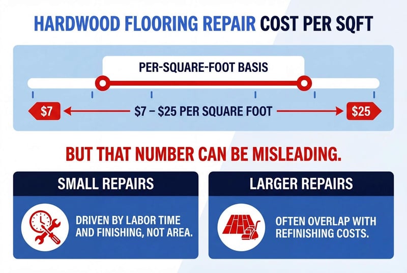 Infographic of hardwood flooring repair cost per square foot