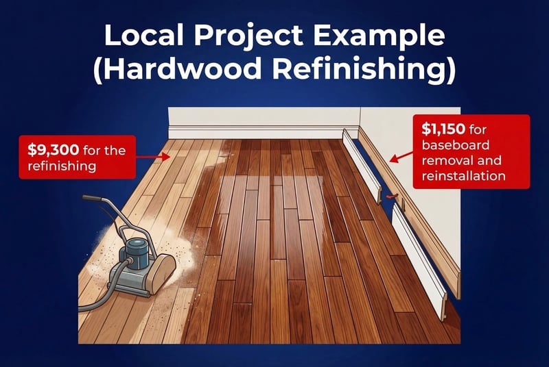 Infographic on local project example of hardwood refinishing