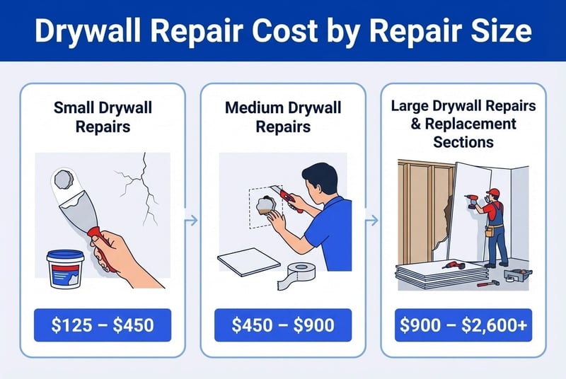 Infographic on drywall repair cost by repair size