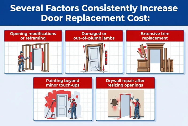 Infographic on several factors consistently increase door replacement costs
